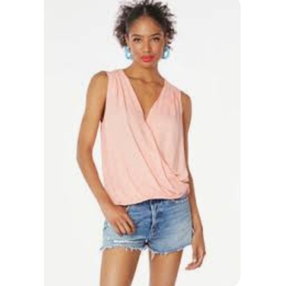 Bobi Los Angeles Womens Black Surplice‎ Wrap V-Neck Sleeveless Blouse Top